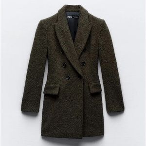 Zara NWT Long Boucle Double Breasted Small Coat